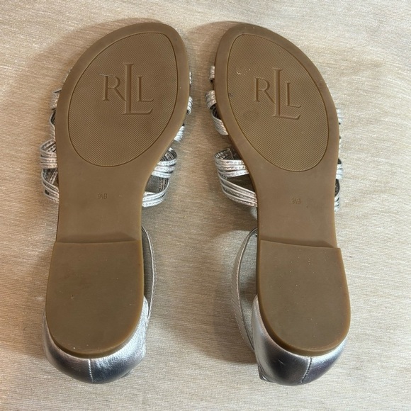 LAUREN RALPH LAUREN Sz  9.5B Silver Strappy Flats Sandals - Picture 7 of 9